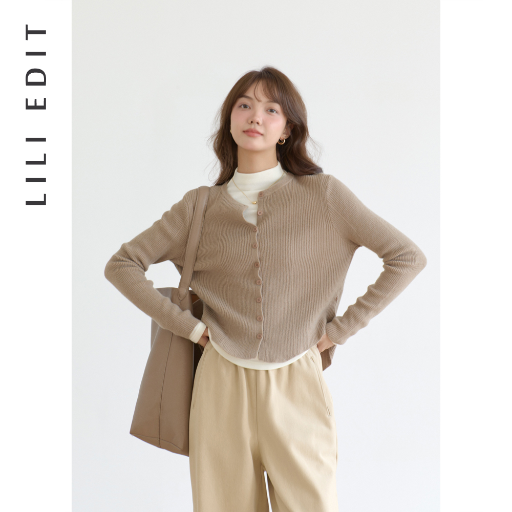 LILI EDIT/慵懒风气质弧摆设计感多扣薄款修身针织衫女秋冬季上衣 - 图1