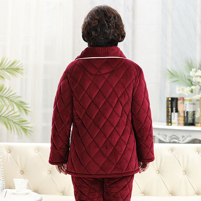 老人秋冬季三层夹棉加绒珊瑚绒睡衣 亿美希服饰睡衣/家居服套装