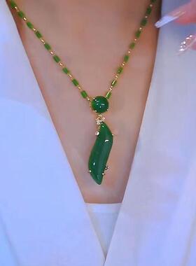 益览严选美人腰项链时尚绿色复古气质吊坠女中式轻奢高级感锁骨链