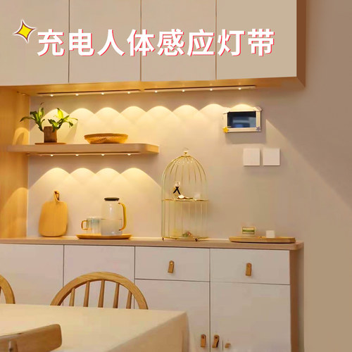 led人体感应灯带充电式酒柜展示柜无线自粘橱柜鞋柜衣柜玄关灯条 - 图0