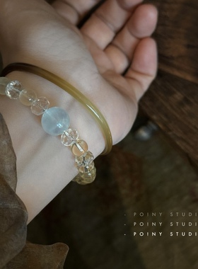 天然水晶手链女套装小众设计感透明蓝色彩石手串手饰品新款潮