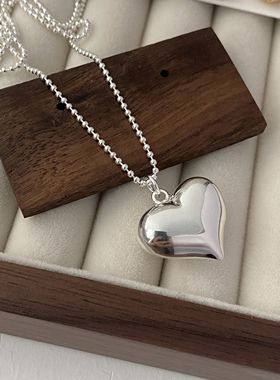通体925纯银长款爱心项链 经典百搭桃心吊坠 毛衣链INS风小众设计