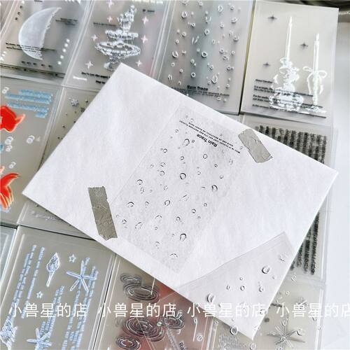 原创透明ins风手绘月亮雨滴金鱼双透封口贴纸四叶草开箱打包 粘贴 - 图2