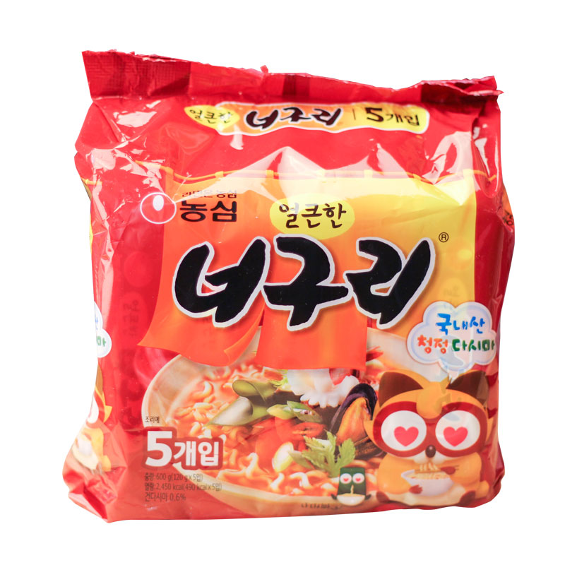 韩国进口农心小浣熊乌冬面5连包辣味方便面海鲜 韩国进口农心小浣熊乌冬面5连包辣味方便面海鲜