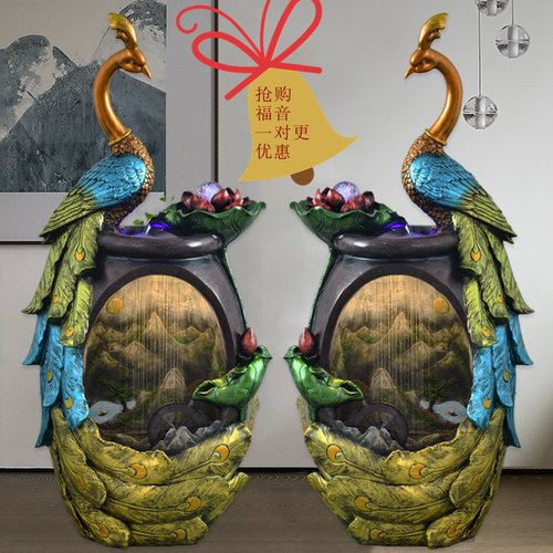 中式孔雀流水生财喷泉摆件客厅装饰美容院玄关水景观乔迁开业礼品 - 图2