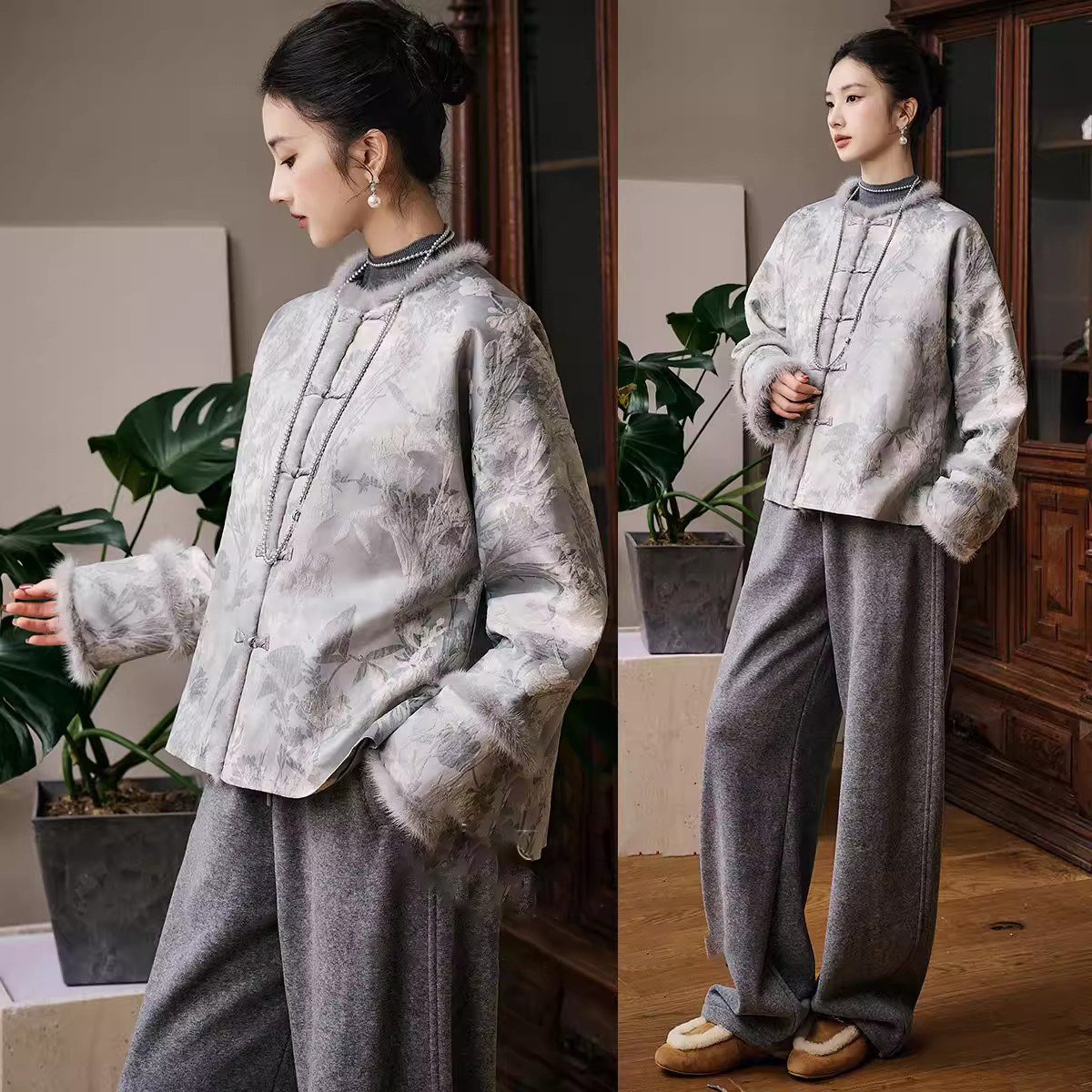 爵莱菲大码胖mm人丝炒色提花夹棉外套新中式棉袄国风棉衣兔毛2025,淘宝优惠券,粉丝福利购,淘宝优惠卷