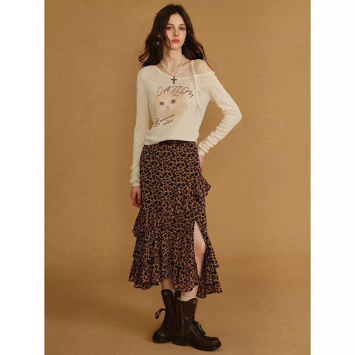 爵莱菲大码2026年春季新款豹纹印花雪纺鱼尾半身裙胖mm,淘宝优惠券,粉丝福利购,淘宝优惠卷