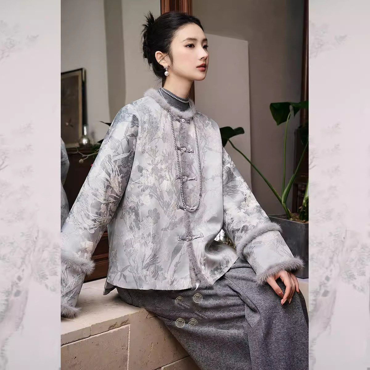 爵莱菲大码胖mm人丝炒色提花夹棉外套新中式棉袄国风棉衣兔毛2025,淘宝优惠券,粉丝福利购,淘宝优惠卷