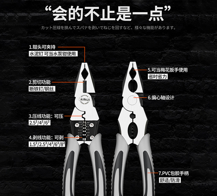 老虎钳尖嘴钳斜口钳大全钢丝钳家用多功能电工专用工业级钳子套装 - 图3