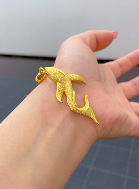 水贝黄金包银锦鲤吊坠情侣款