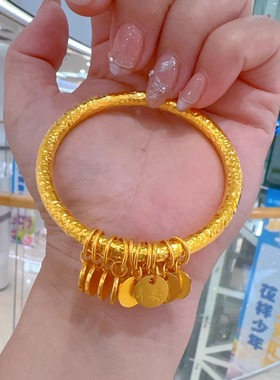 手镯九冠金包银锤纹手工女