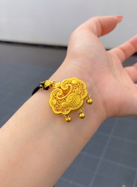 古风黄金平安锁流苏项坠女