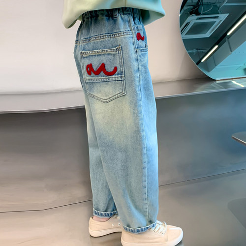 女童牛仔裤春装2025新款儿童夏季薄款弯刀裤初中生阔腿裤大童裤子 - 图3