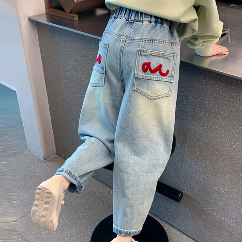 女童牛仔裤春装2025新款儿童夏季薄款弯刀裤初中生阔腿裤大童裤子 - 图2