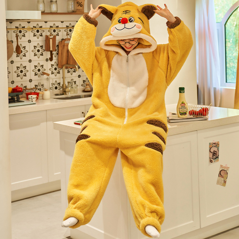 斐序旗舰店连体情侣睡衣女秋冬季款珊瑚绒加厚加绒保暖可爱卡通男拉链家居服2