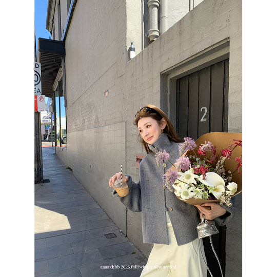 Aaaaxbbb camel wool double-sided woolen coat and skirt