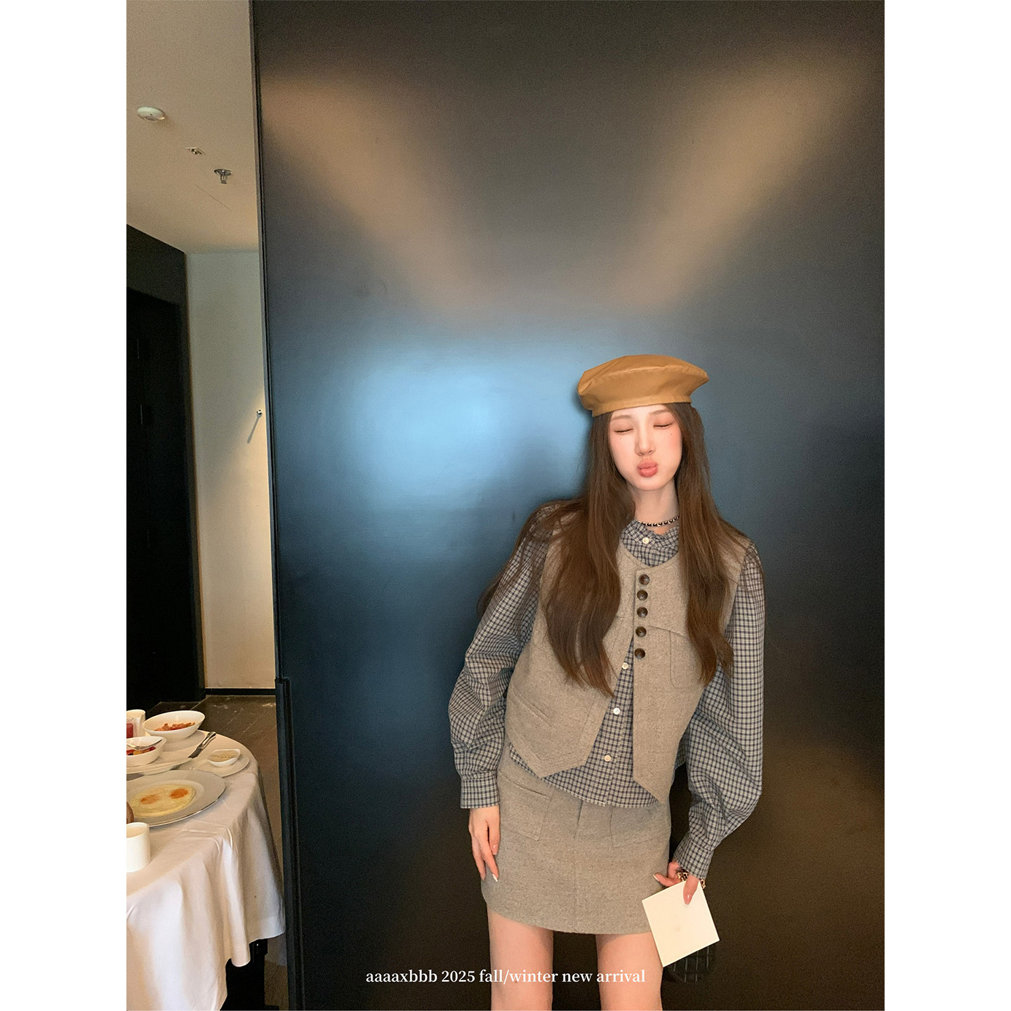 aaaaxbbb 首尔瞬光 韩系设计感马甲花边衬衫短裙A字裙叠穿三件套,淘宝优惠券,粉丝福利购,淘宝优惠卷