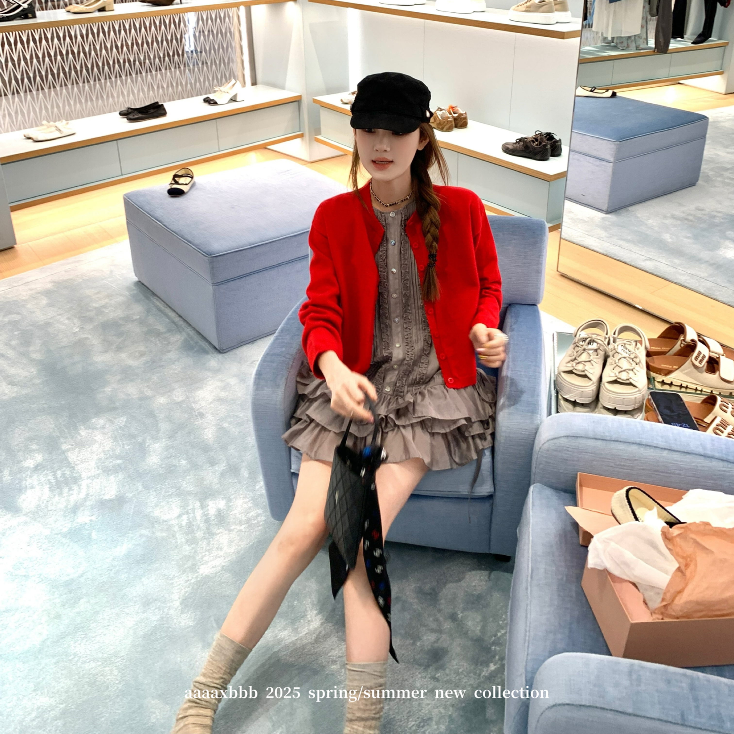 aaaaxbbb 大吉岭山茶花 90天丝连衣裙立体花边裙摆圆领套头短裙女 - 图2