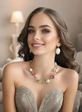 欧美新款时尚轻奢彩色水晶项链气质设计感轻奢时尚小众配饰手链女