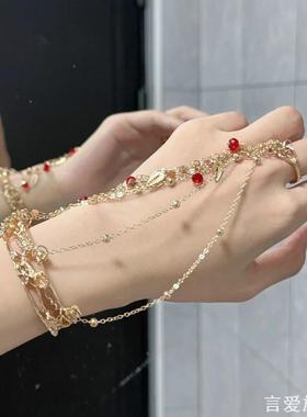 民族风红色铃铛手镯古风戒指手链