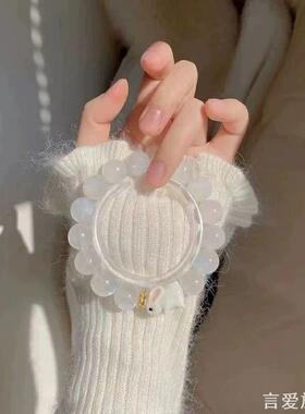 粉仿水晶手链女仿珍珠仿玛瑙兔本命年生肖兔子手串送闺蜜女友
