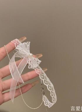 立体蝴蝶结项链女锁骨链蕾丝带