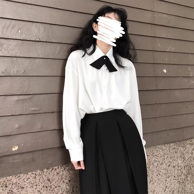 学院风jk制服长袖衬衫百褶裙中长款半身长裙大码套装学生班服女秋-图1