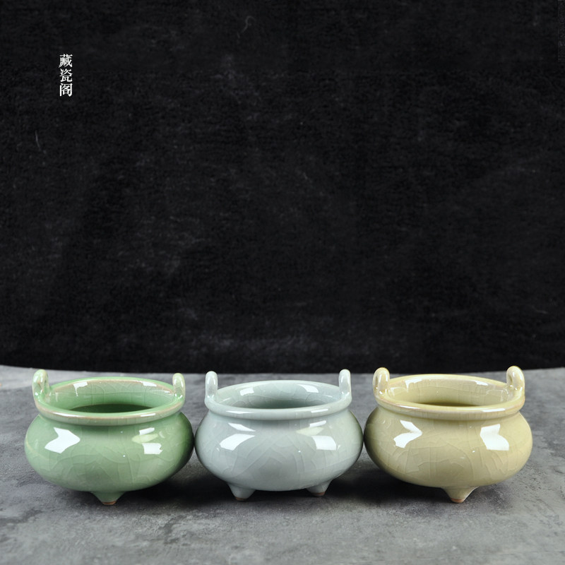 藏瓷阁 供奉香炉陶瓷家用室内檀香佛香焚香炉抄经小双耳炉线香插,淘宝优惠券,粉丝福利购,淘宝优惠卷
