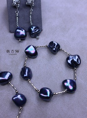 异形巴洛克黑色珍珠项链女款锁骨链轻奢小众设计高级颈链2025新款