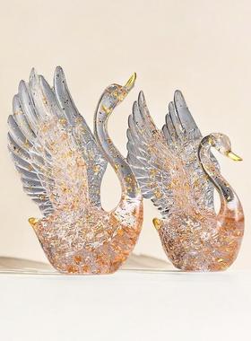 2025新年玄关艺术装饰乔迁新居水晶天鹅摆件一对小众客厅轻奢高档
