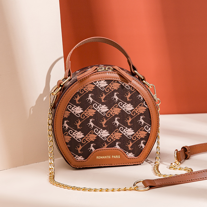 真维斯官方旗舰店真维斯包包女秋新款潮小众设计复古手提圆包链条单肩斜挎包女1