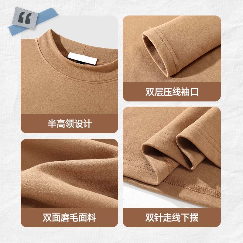 GV真维斯绒德打底衫男秋冬保暖内搭秋衣国潮加绒半高领长袖t恤男D