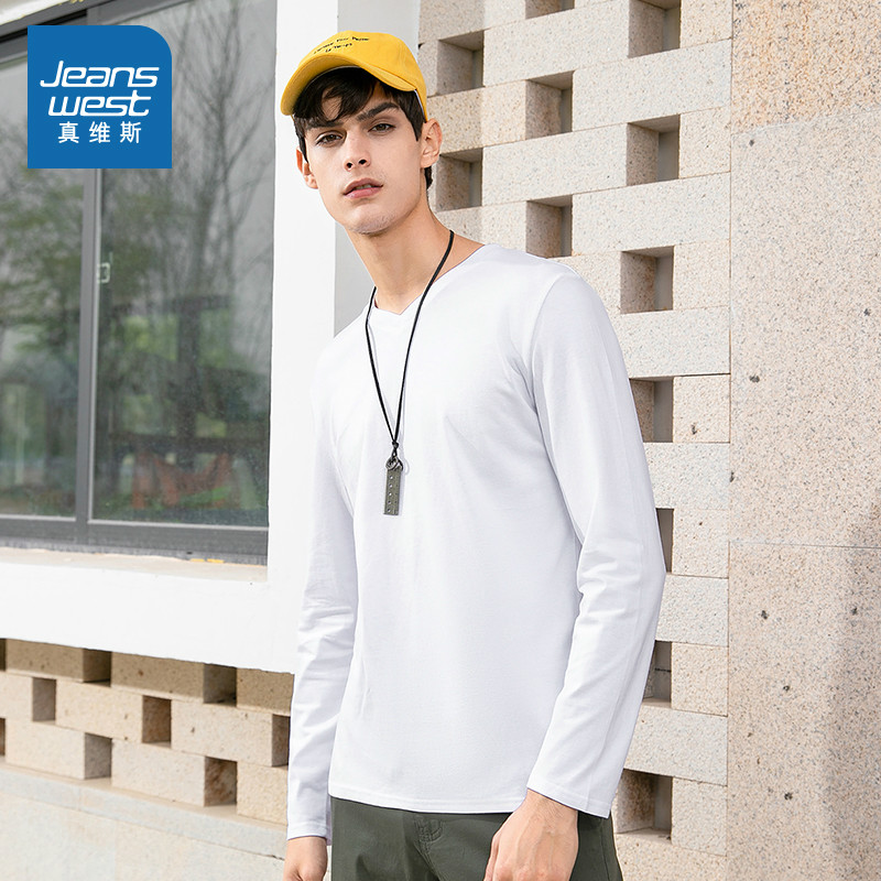 真维斯官方旗舰店真维斯长袖T恤男秋装新款男士纯棉V领休闲帅气上衣打底衫潮2