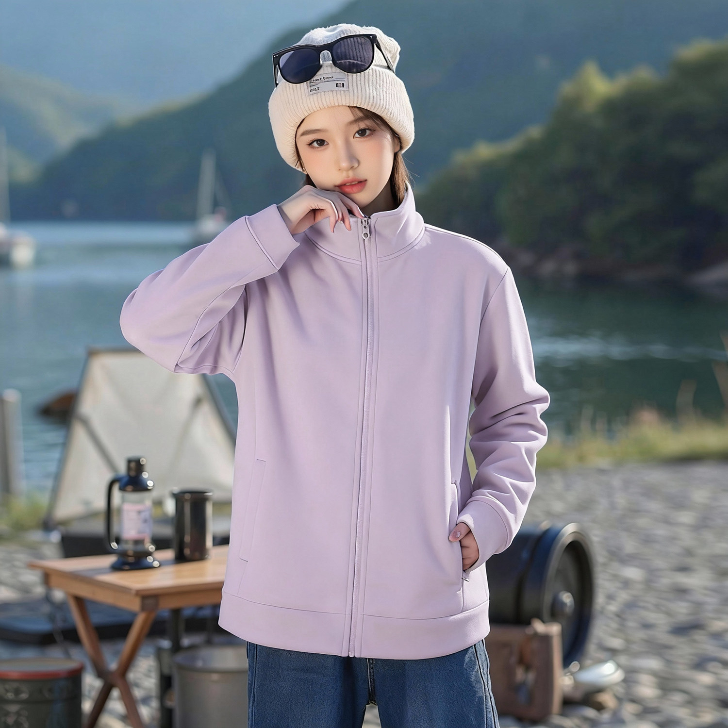 NOW真维斯白色摇粒绒外套女2026新款冬加绒冲锋衣羽绒服内胆开衫,淘宝优惠券,粉丝福利购,淘宝优惠卷