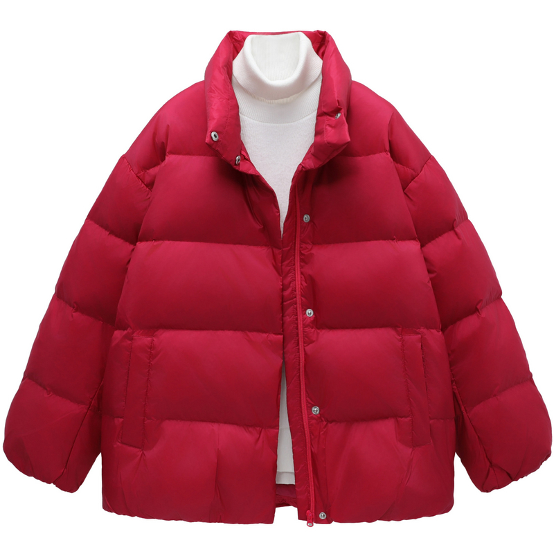 LBH真维斯女装立领保暖羽绒外套 2025冬季新品 宽松红色羽绒服女 - 图3