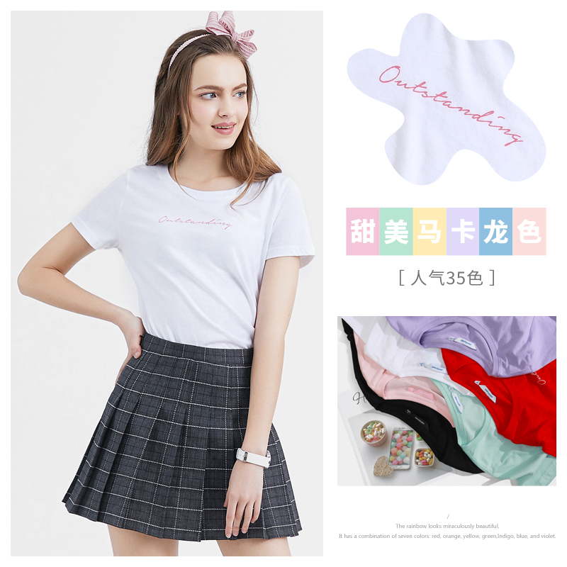 真维斯官方旗舰店真维斯短袖t恤女新款夏季女士圆领休闲印花体恤少女简约上衣2