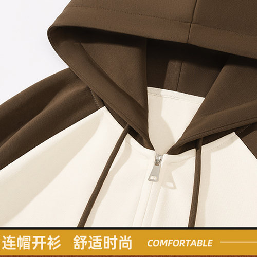 LB真维斯初秋外套女春秋款2025新款插肩撞色美式上衣女士连帽卫衣 - 图1