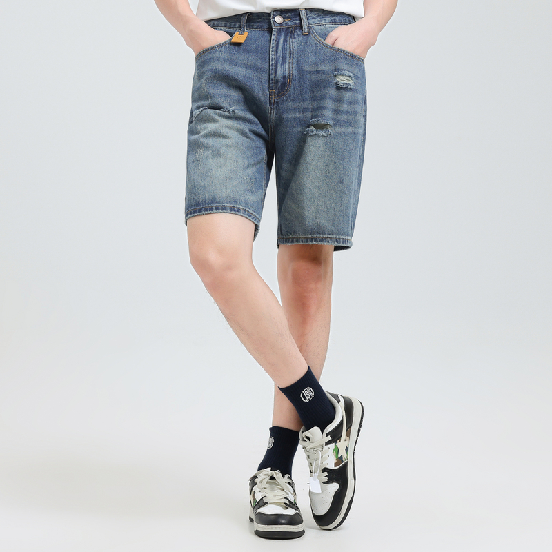 LT真维斯男装牛仔裤 2024夏季新款 宽松百搭设计感洗水牛仔短裤男