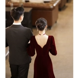 Летнее бордовое вечернее коктейльное платье, элегантное свадебное платье, бархатный элегантный лонгслив, изысканный стиль, по фигуре, крой «рыбий хвост»