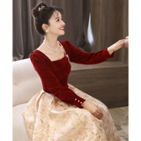 Вечернее платье, демисезонный модный элегантный лонгслив, свадебное платье, юбка, квадратный вырез, изысканный стиль