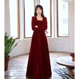 Бордовый бархатный лонгслив для невесты, демисезонное вечернее платье, юбка для принцессы