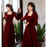 Бордовый бархатный лонгслив для невесты, демисезонное вечернее платье, юбка для принцессы