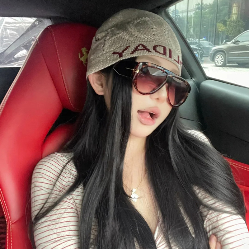 字母细闪针织包头帽女韩版百搭显脸小堆堆帽大头围复古套头冷帽子 - 图3