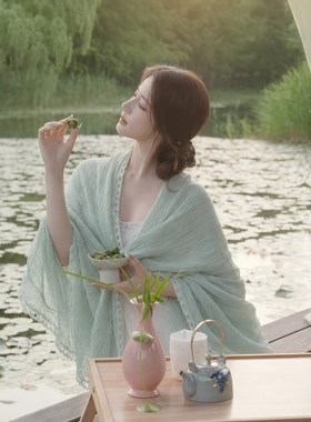 绿色防晒丝巾披肩女外搭2026新款