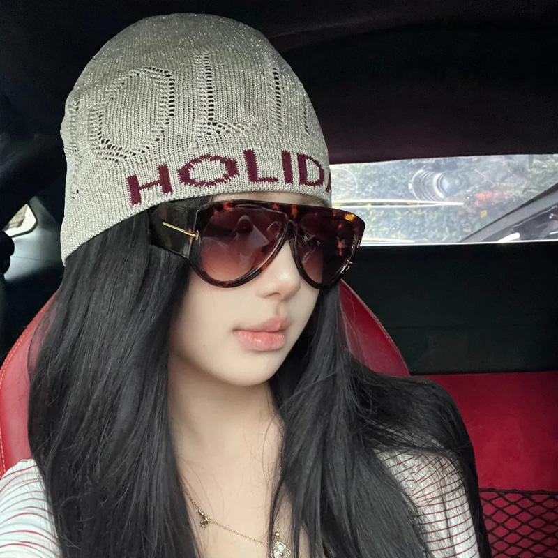 字母细闪针织包头帽女韩版百搭显脸小堆堆帽大头围复古套头冷帽子 - 图0
