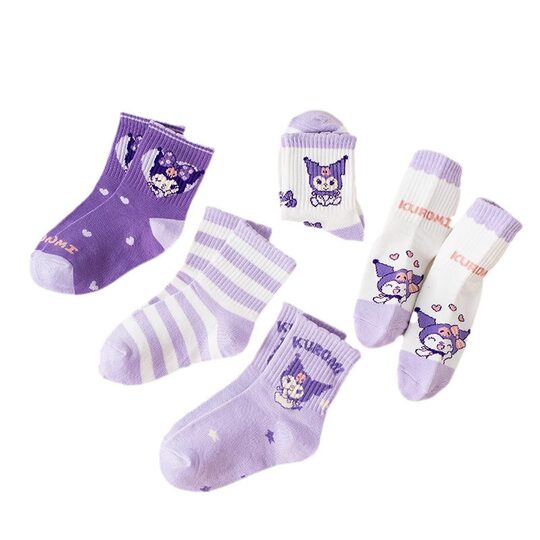 Autumn and winter children's socks for girls, autumn and winter cartoon mid-calf socks for girls, Kuromi children's socks for girls, cute baby lace