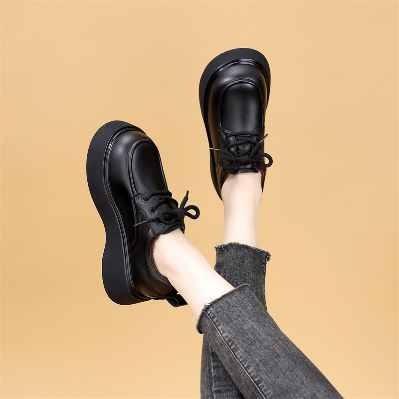 英伦风厚底乐福鞋女黑色圆头交叉绑带小皮鞋百搭增高春秋款单鞋41,淘宝优惠券,粉丝福利购,淘宝优惠卷