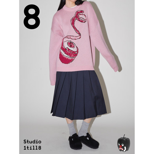 Studio1till8 苹果芝麻点手绘粉色秋冬毛衣女 - 图0