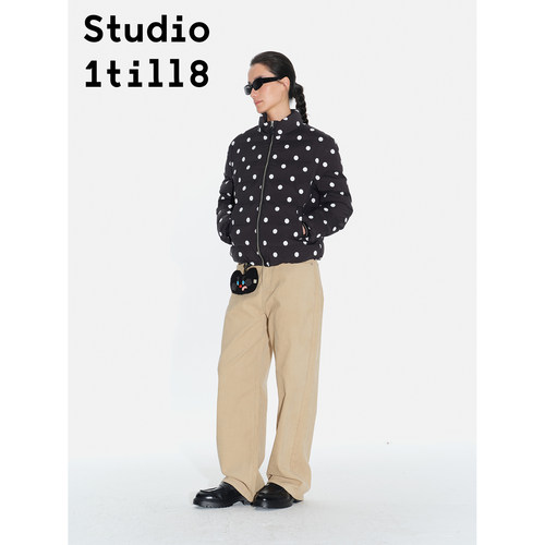 Studio1till8 设计感复古文艺风冬季外套黑白波点立领保暖棉服女 - 图2