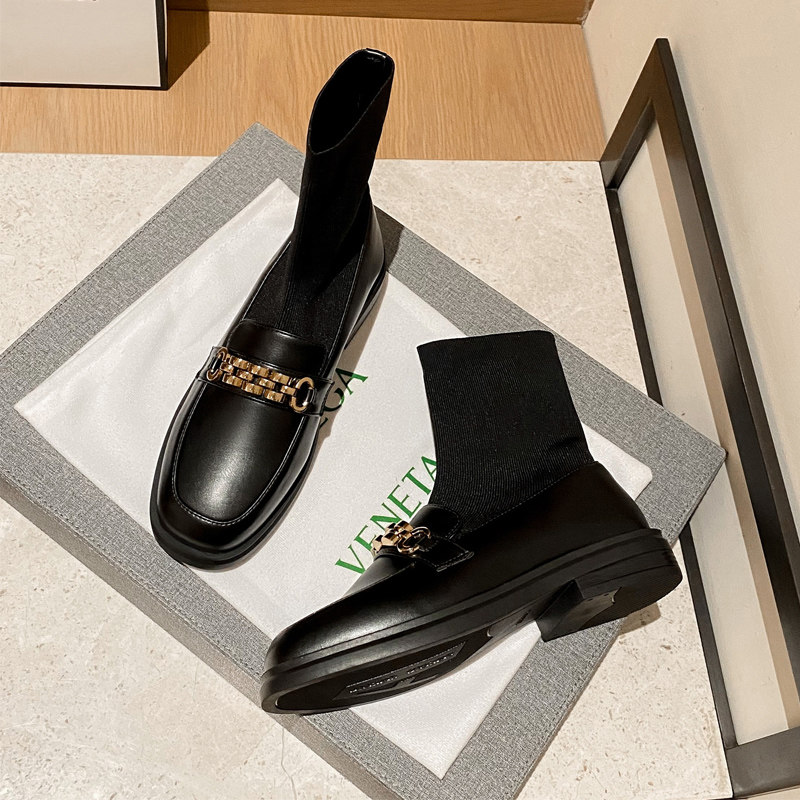 大码短靴41一43袜子靴春加绒瘦瘦靴链扣弹力平底乐福鞋女马丁靴40,淘宝优惠券,粉丝福利购,淘宝优惠卷